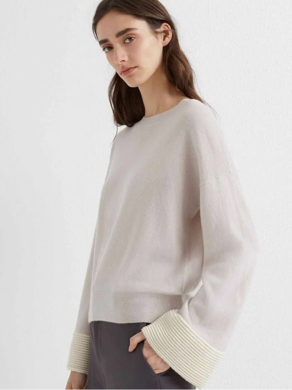 Club Monaco Cashmere Sweater with Contrast Rib Cuffs